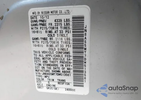 2013 Nissan Rogue S z USA, uszkodzony, nr VIN JN8AS5MT7DW513561